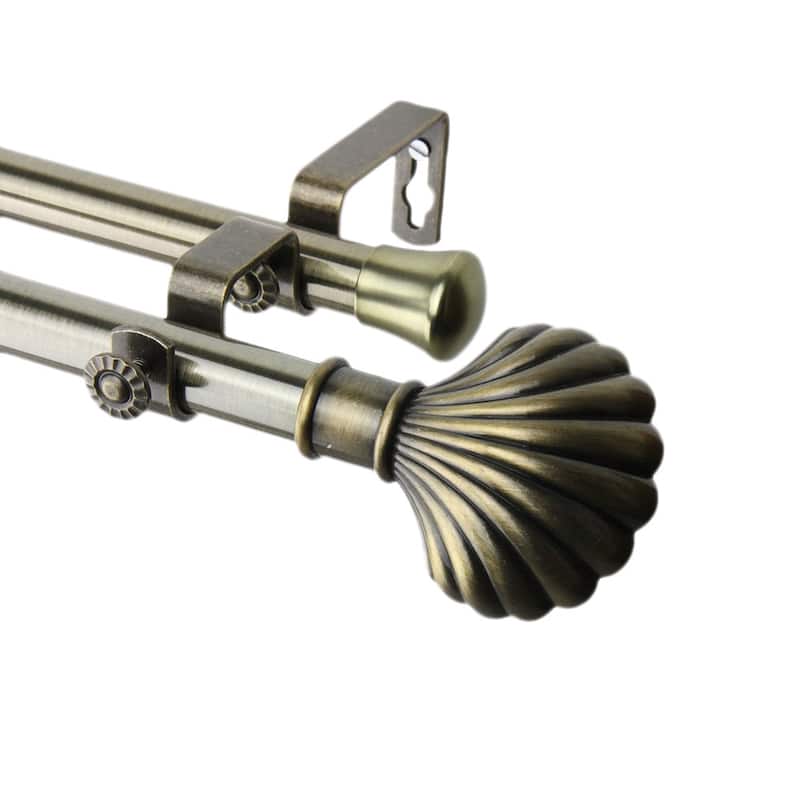 InStyleDesign Shelly Adjustable Double Curtain Rod - 28 to 48 inches - Antique Brass