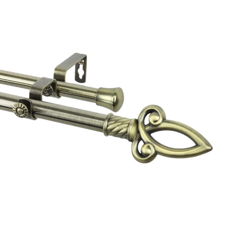 InStyleDesign Saber Adjustable Double Curtain Rod - 28 to 48 inch - Antique/Brass Finish - Antique Brass