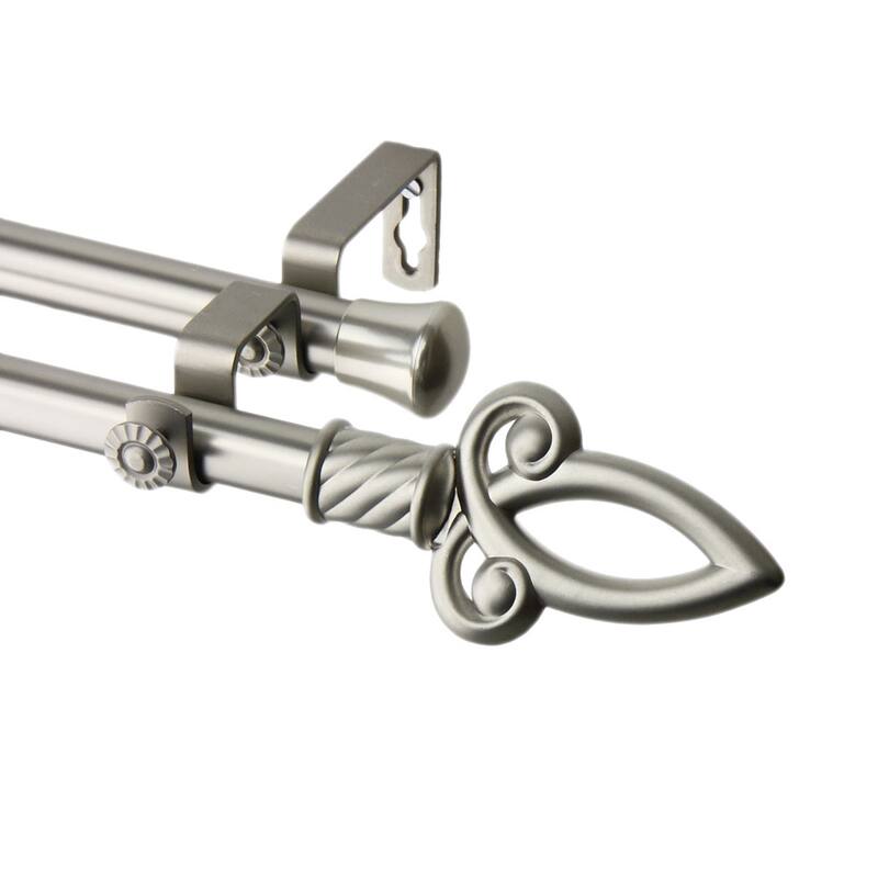 InStyleDesign Saber Adjustable Double Curtain Rod - 28 to 48 inch - Nickel Finish/Satin/Silver Finish - satin nickel
