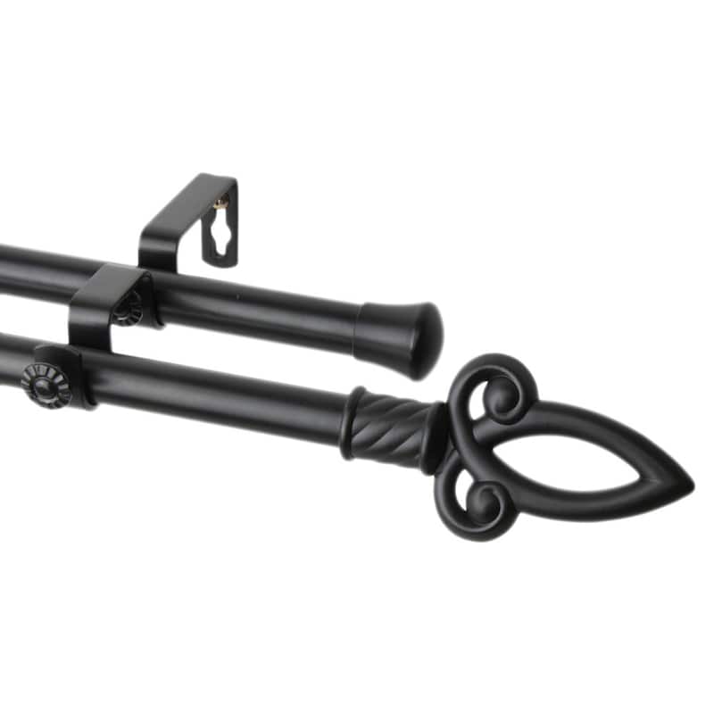 InStyleDesign Saber Adjustable Double Curtain Rod - 28 to 48 inch - Black Finish - Black