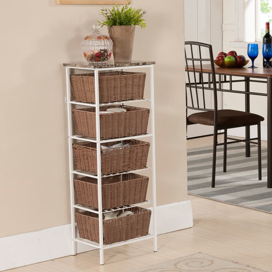 Metal and Wicker Tiered Storage Shelf