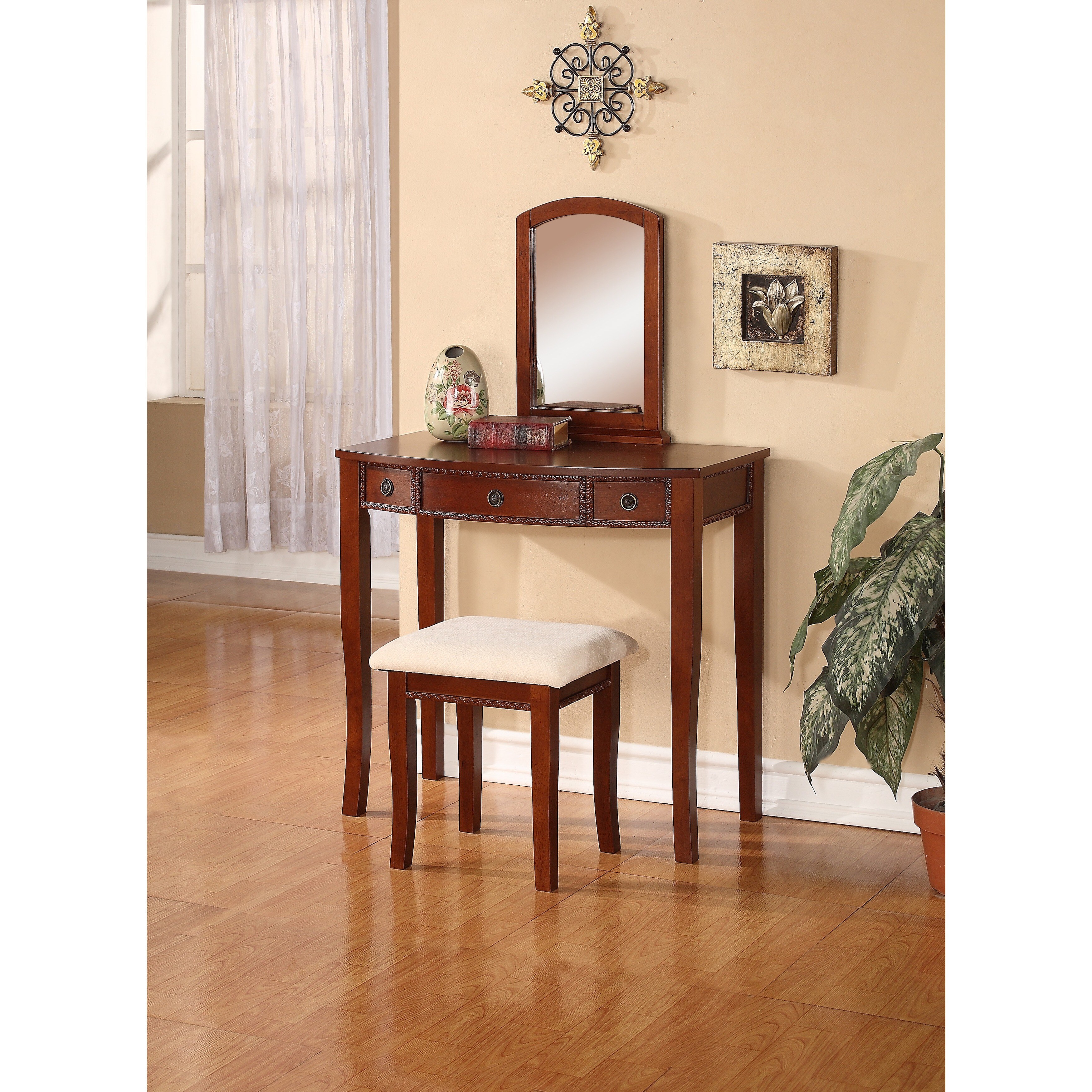 Shop Linon Nancy Vanity Table Stool Mirror Overstock 9273231