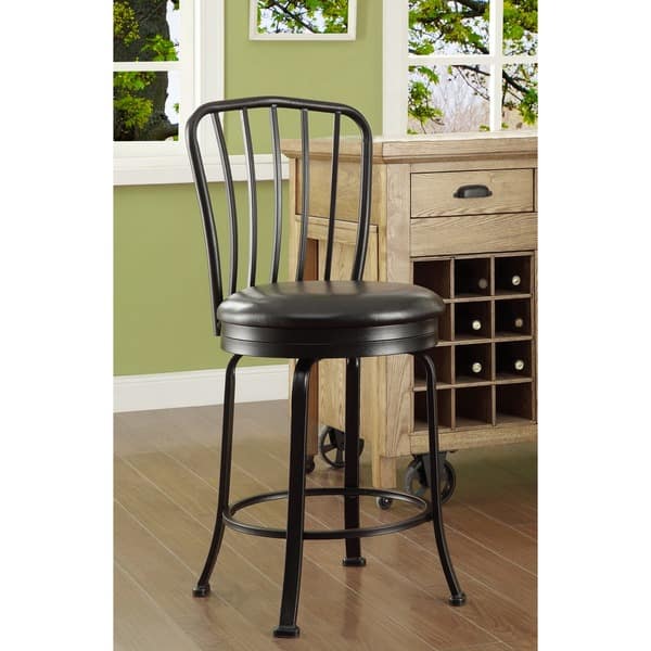 Linon Paradigm Metal Counter Stool, Wide Round Swivel Seat, Black