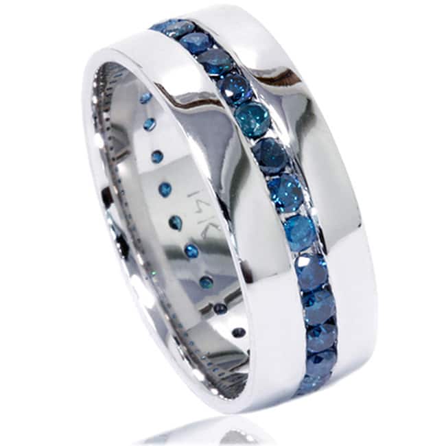 14k White Gold 1 1/4ct Channel Set Blue Diamond Men's Band