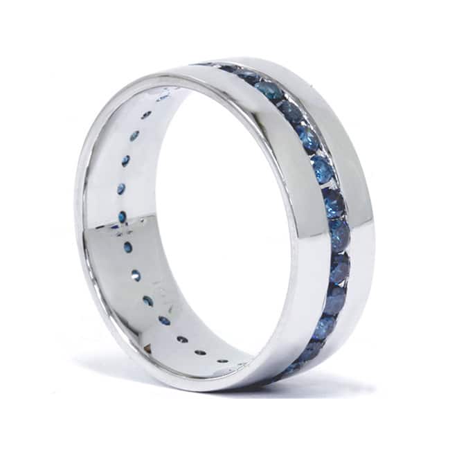 14k White Gold 1 1/4ct Channel Set Blue Diamond Men's Band