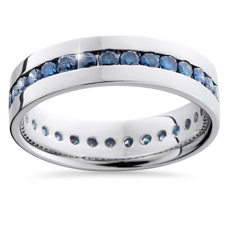 14k White Gold 1 1/4ct Channel Set Blue Diamond Men's Band - 6
