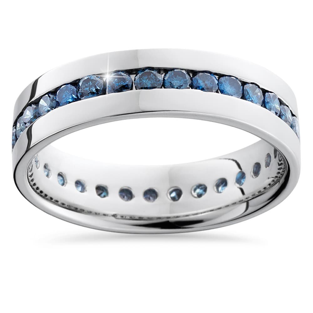 Bliss Diamond 14k White Gold 1 1/4ct Channel Set Blue Diamond Men's Band