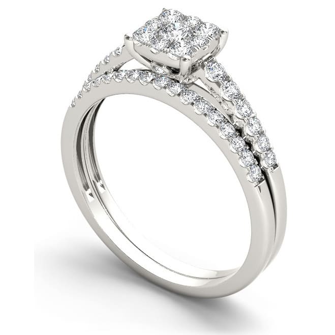 De Couer 10k White Gold 1/2ct TDW Diamond Cluster Engagement Ring Set