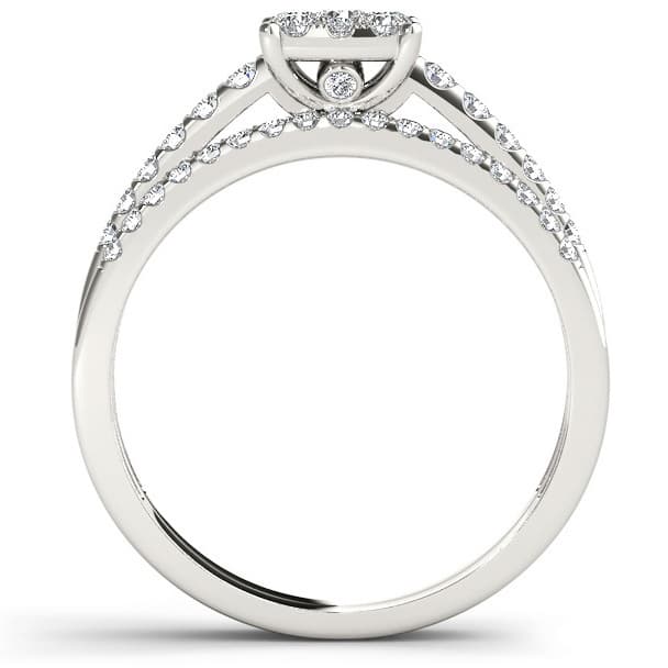 De Couer 10k White Gold 1/2ct TDW Diamond Cluster Engagement Ring Set