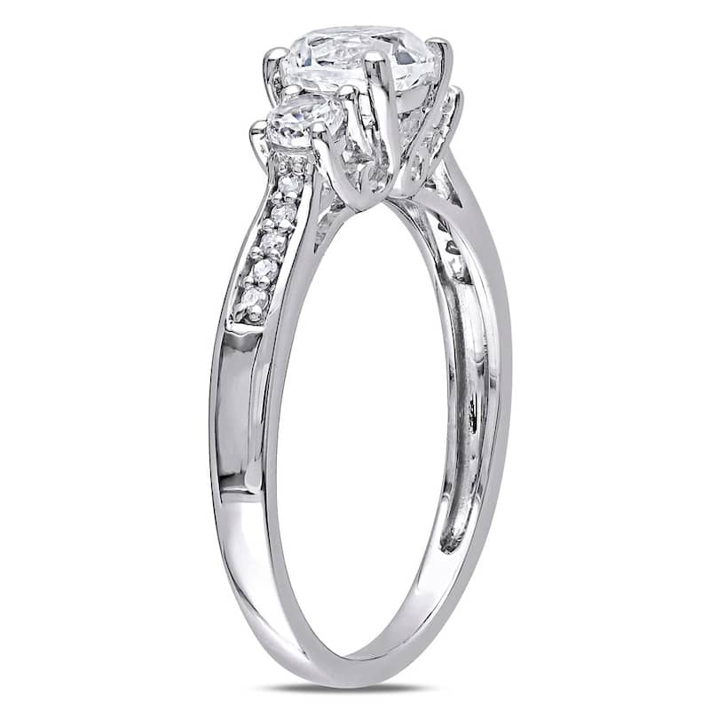 3-Stone Sapphire and Diamond 10k White Gold Engagement Ring by Miadora