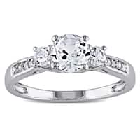 Miadora 10k White Gold Created White Sapphire and Diamond 3-Stone Engagement Ring