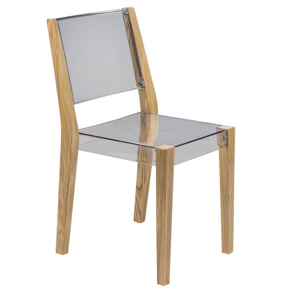 Leisuremod Barker Clear Lucite Dining Chair With Wooden Frame Leisuremod Barker Clear Lucite