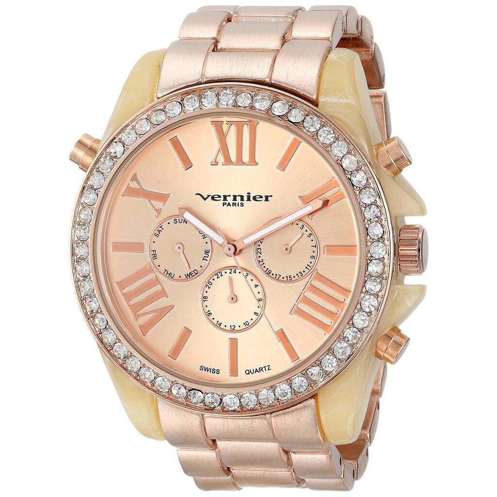 Vernier Paris Women's Swiss Multi-function Boyfriend Size Matte Finsh Bone Enamel Bezel Watch