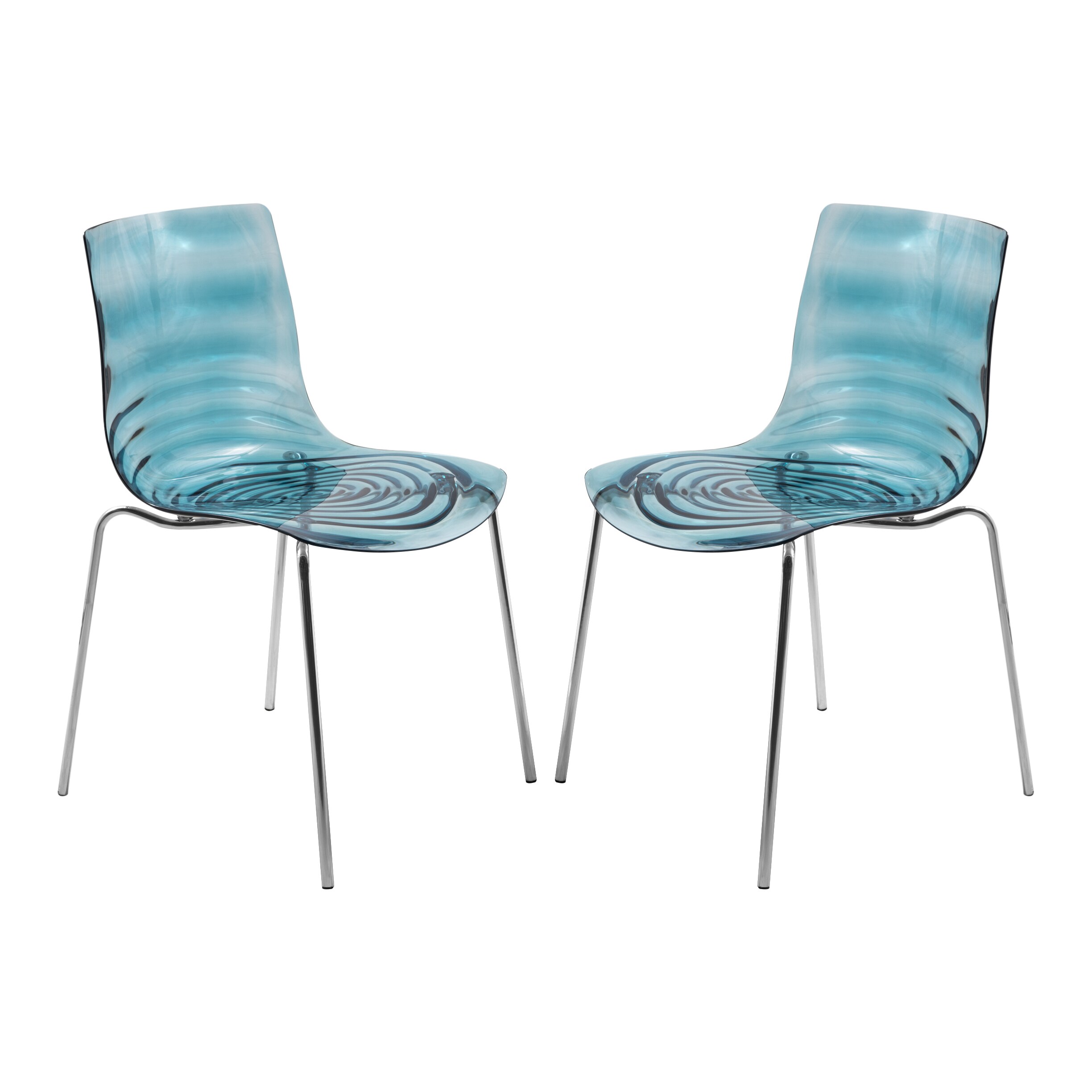 Shop LeisureMod Astor Blue Plastic Chrome Base Dining Side Chair Set of