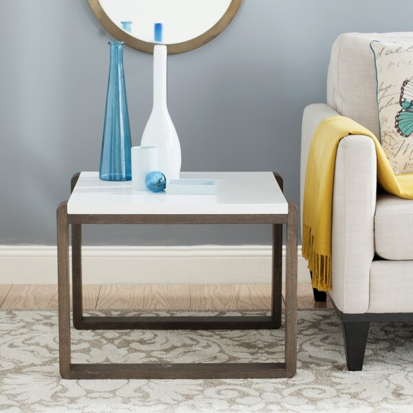 Safavieh Mid-Century Modern Bartholomew White/ Dark Brown Lacquer End Table - 21.6" x 23.6" x 17.6"