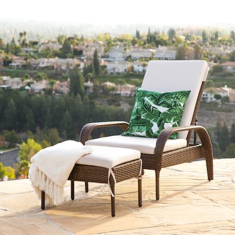 Abbyson Palermo Outdoor Wicker Chaise Ottoman Set with Cushion