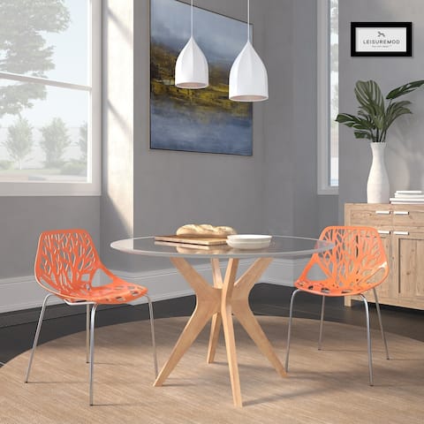 LeisureMod Asbury Orange Open Back Chrome Dining Side Chair set of 2