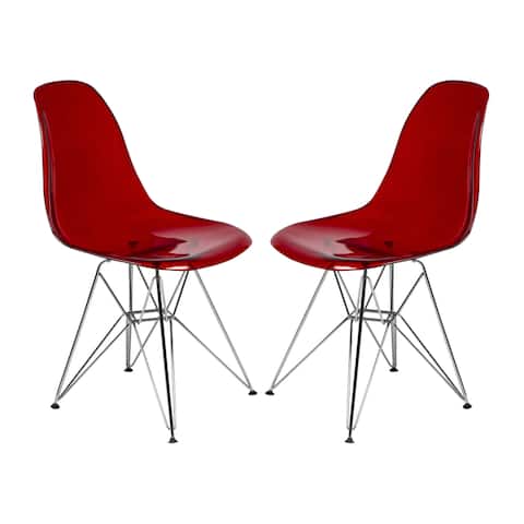 LeisureMod Cresco Modern Dining Chair Eiffel Chrome Legs Set of 2