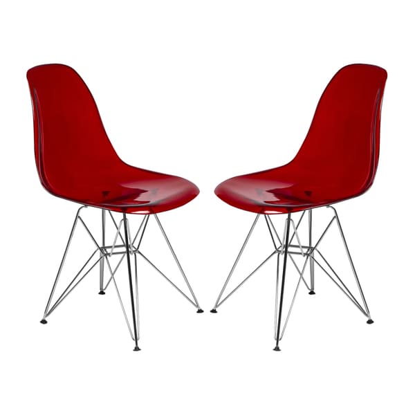 LeisureMod Cresco Modern Dining Chair Eiffel Chrome Legs Set of 2