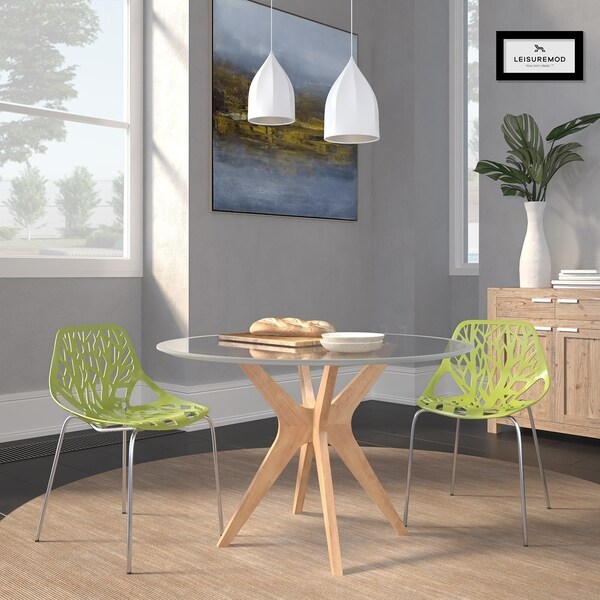 LeisureMod Asbury Green Open Back Chrome Dining Side Chair Set of 2