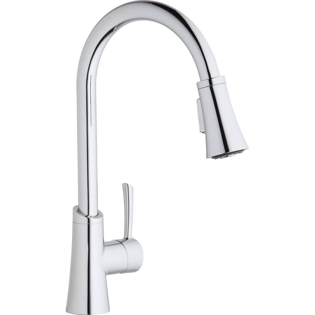 Elkay Gourmet Single Hole Kitchen Faucet with Pull-down Spray and Forward Only Lever Handle Chrome