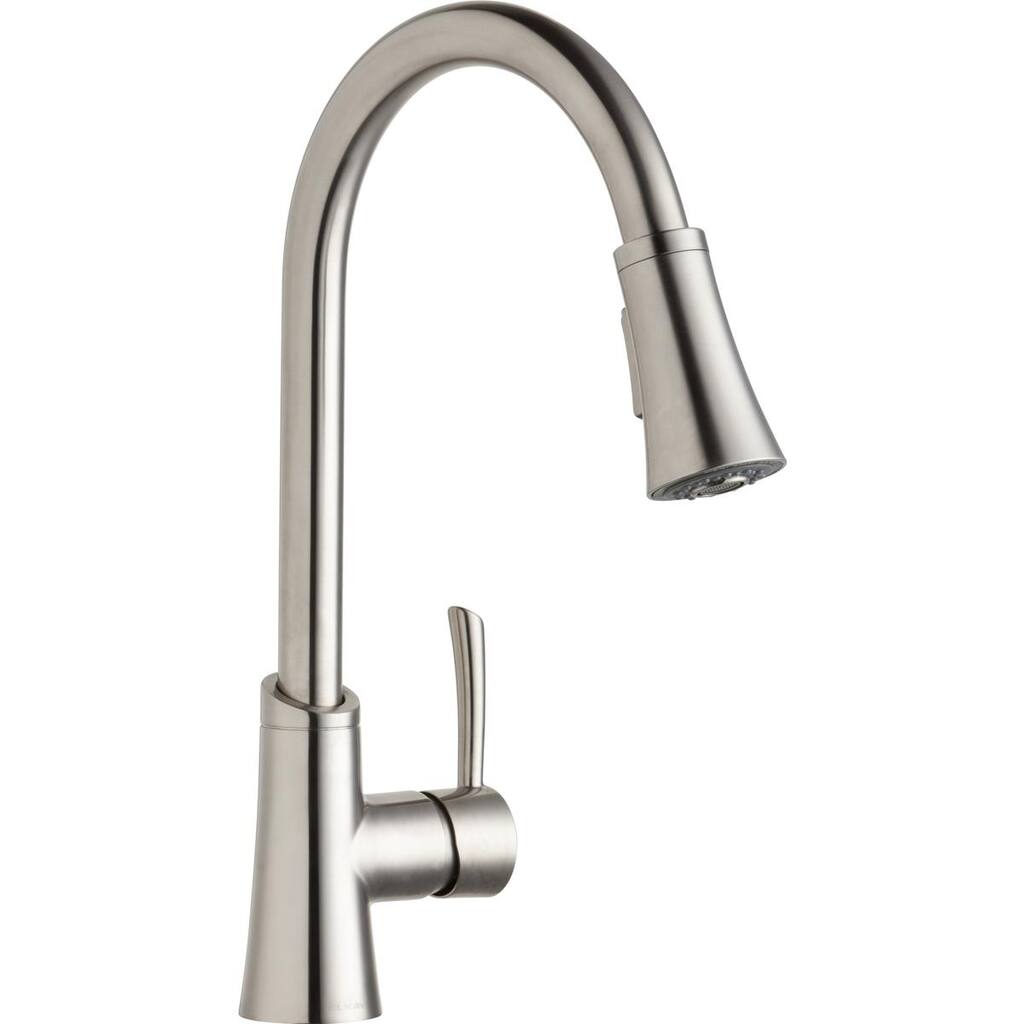Elkay Gourmet Single Hole Kitchen Faucet with Pull-down Spray and Forward Only Lever Handle Lustrous Steel