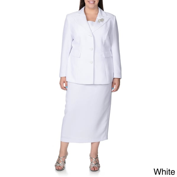 Giovanna Signature Women's Plus 2-piece Skirt Suit with Broach
