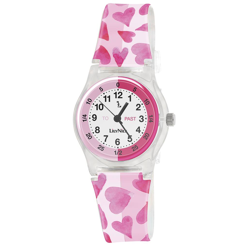 Lily Nily Kids' Plastic and Stainless Steel Pink Hearts Watch