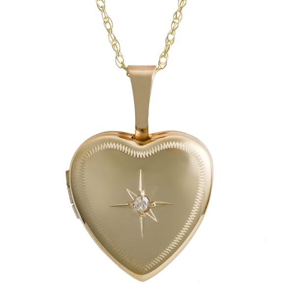 Fremada 10k Yellow Gold Small Heart Locket Diamond Accent Necklace (18 ...