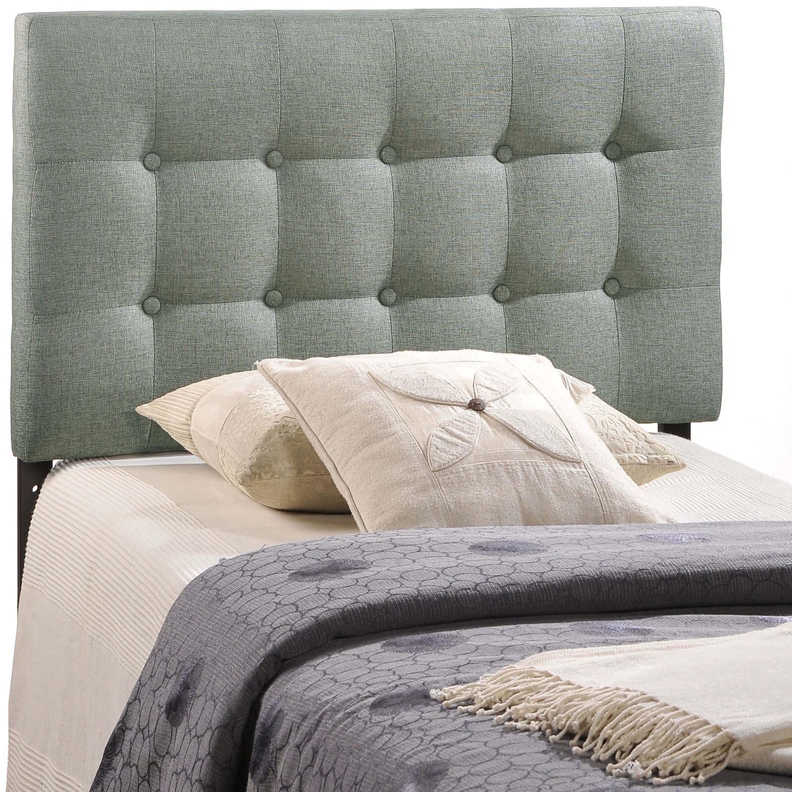 Emily Grey Button tufted Fabric Twin size Headboard On Sale