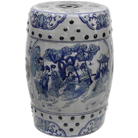 Handmade 18-inch Ladies Blue and White Porcelain Stool (China)