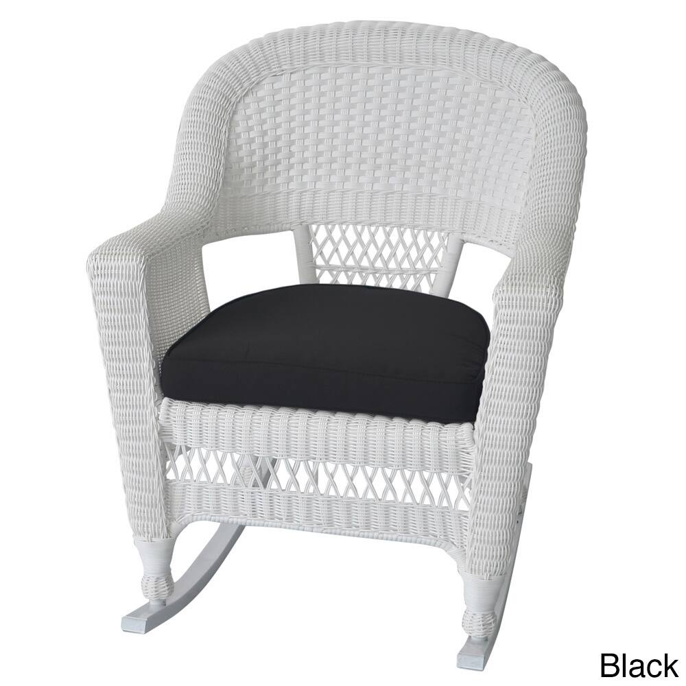 White Rocker Wicker Chair with Cushions (Set of 2) - 28.8" x 35" x 36"