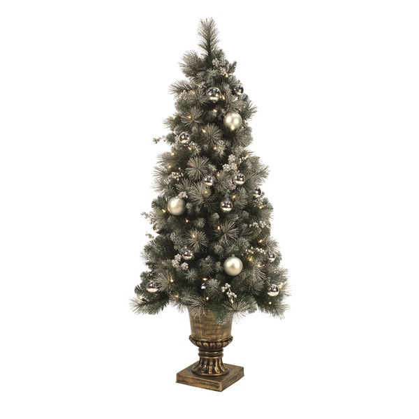 foot Pre lit Silver Frosted Potted Christmas Tree  