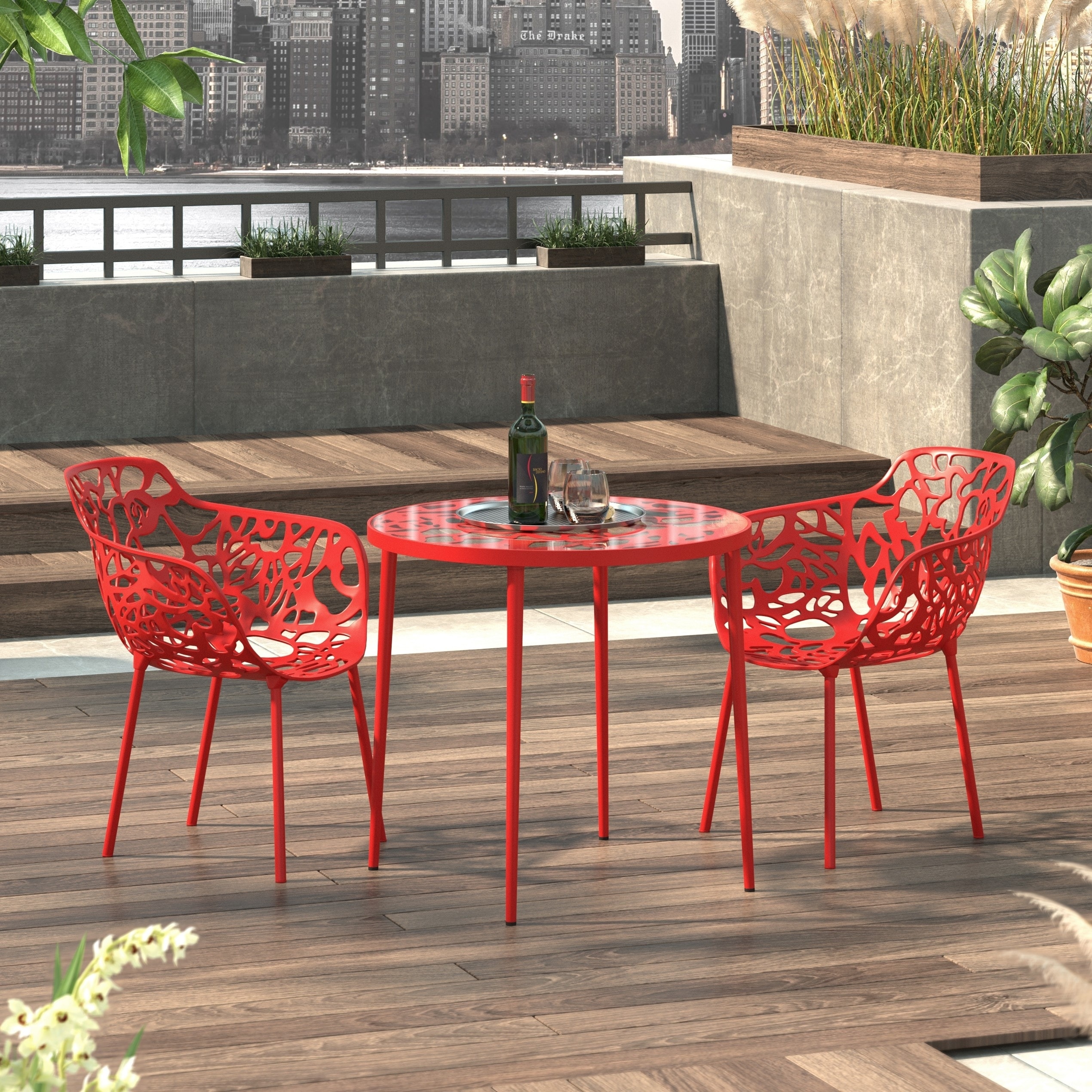 Leisuremod Devon Red Aluminum Indoor Outdoor Dining Armchair Leisuremod Devon Red Aluminum