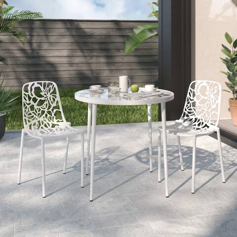 LeisureMod Devon White Aluminum Indoor Outdoor/Dining Chair Set of 2