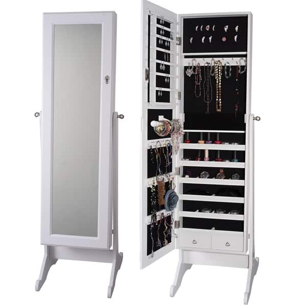 Shop Premium White Cheval Mirror Jewelry Cabinet Armoire Box Stand