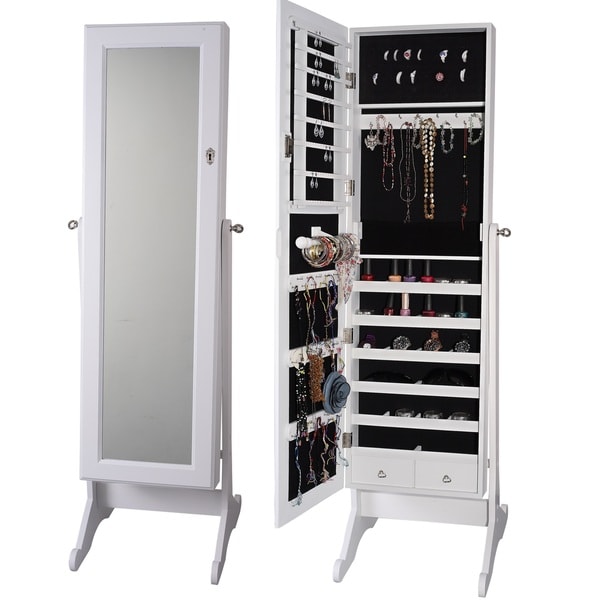 Premium White Cheval Mirror Jewelry Cabinet Armoire Box 