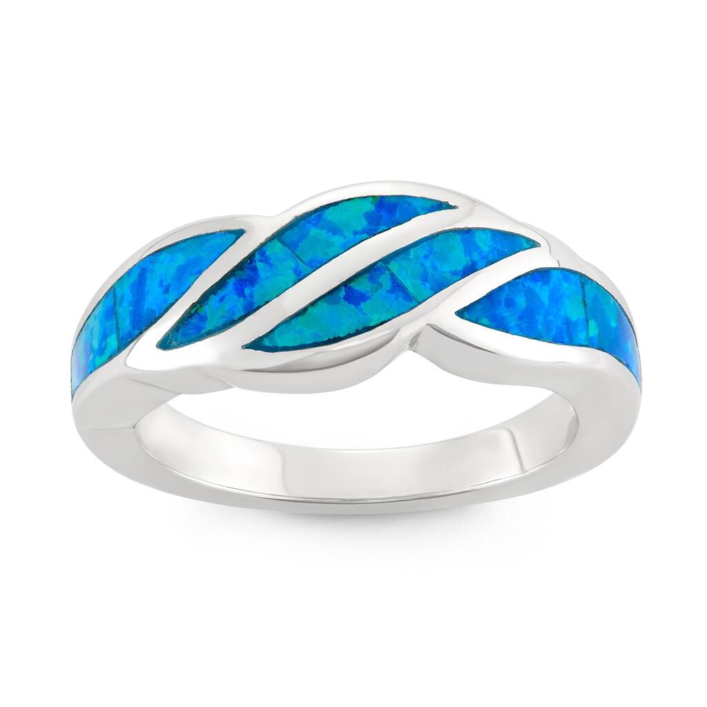 La Preciosa Sterling Silver Created Blue Opal Designed Ring