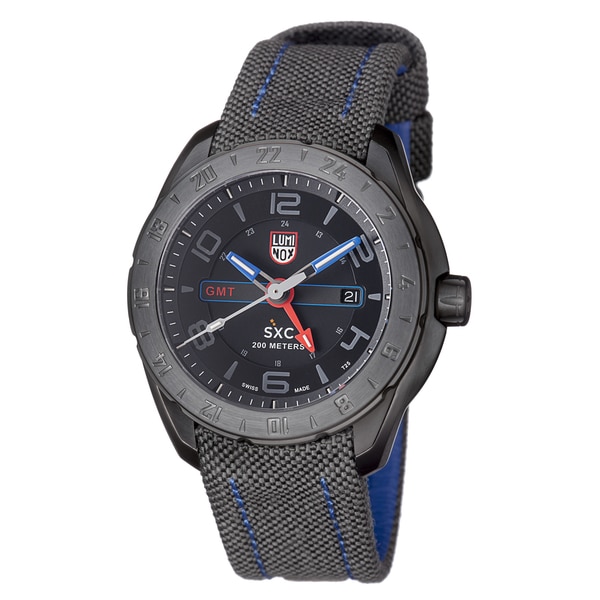 Luminox Mens A.5121.GN SXC Black Dial Grey Fabric Strap GMT Quartz