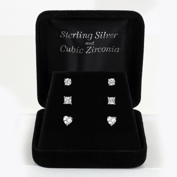 Sunstone Sterling Silver Cubic Zirconia Stud Earrings Set with Gift