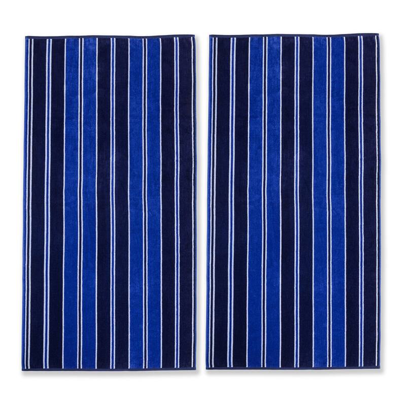 Superior Oversized Stripe Cotton Jacquard Beach Towel (Set of 2) Bed
