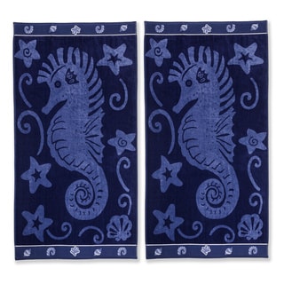 Superior Oversized Seahorse Cotton Jacquard Beach Towel (Set of 2)