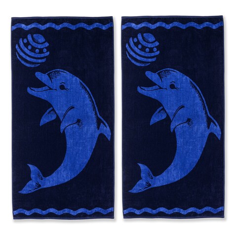 Superior Oversized Playing Dolphin Cotton Jacquard Beach Towel (Set of 2)