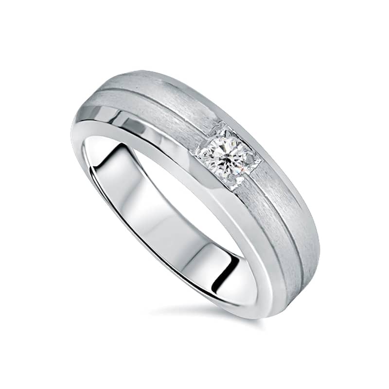 14k White Gold Men's 1/ 6ct TDW Brushed Diamond Wedding Band
