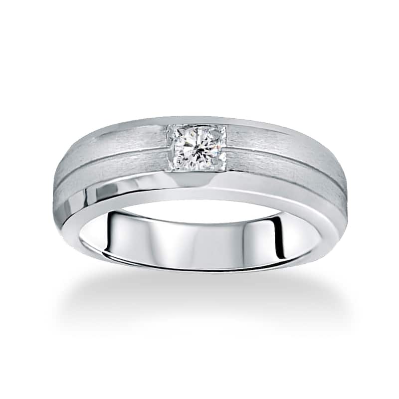 14k White Gold Men's 1/ 6ct TDW Brushed Diamond Wedding Band - 6