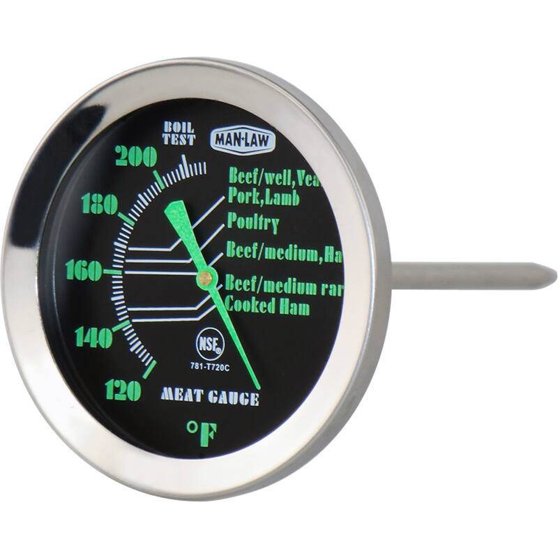 Man Law BBQ Series Meat Thermometer with Glow in the Dark Dial - Black