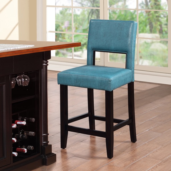 Shop Linon Zeta Ocean Blue Fabric Stationary Counter Stool ...