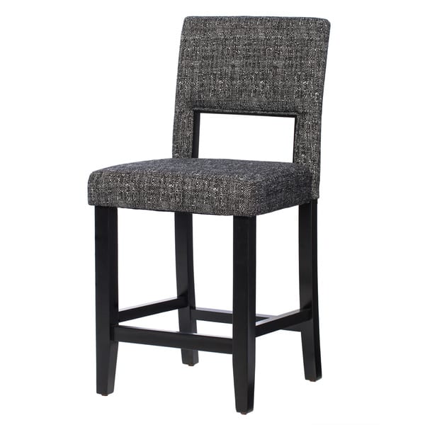 Linon Zeta Stationary Bar Stool Jet Black Tweed Fabric Linon Zeta Stationary Bar Stool