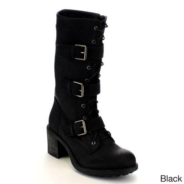 women's mid calf lace up combat boots