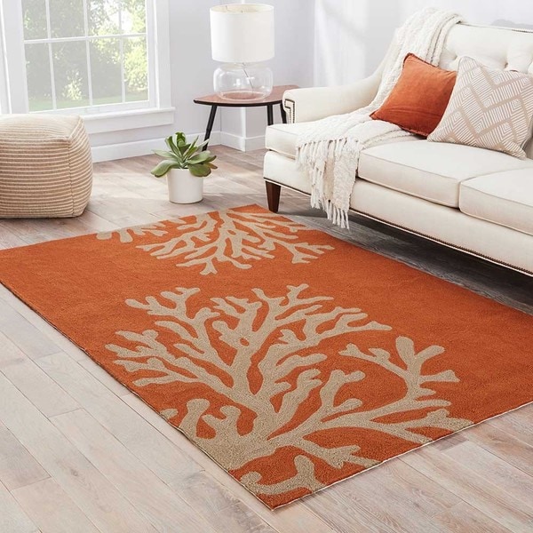 Havenside Home Saint Michaels Indoor/ Outdoor Floral Orange/ Taupe Area Rug - 9' x 12'